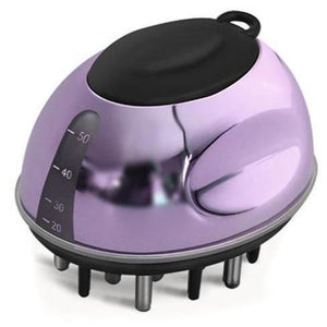 Purple and black scalp massager on a white background