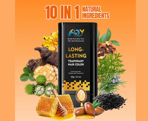 Long-lasting temporary hair color product with natural ingredients on an orange background