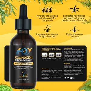 Hair growth serum bottle with dropper on a yellow background